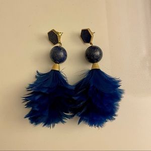 Tory Burch Lapis Feather Drop Earrings
